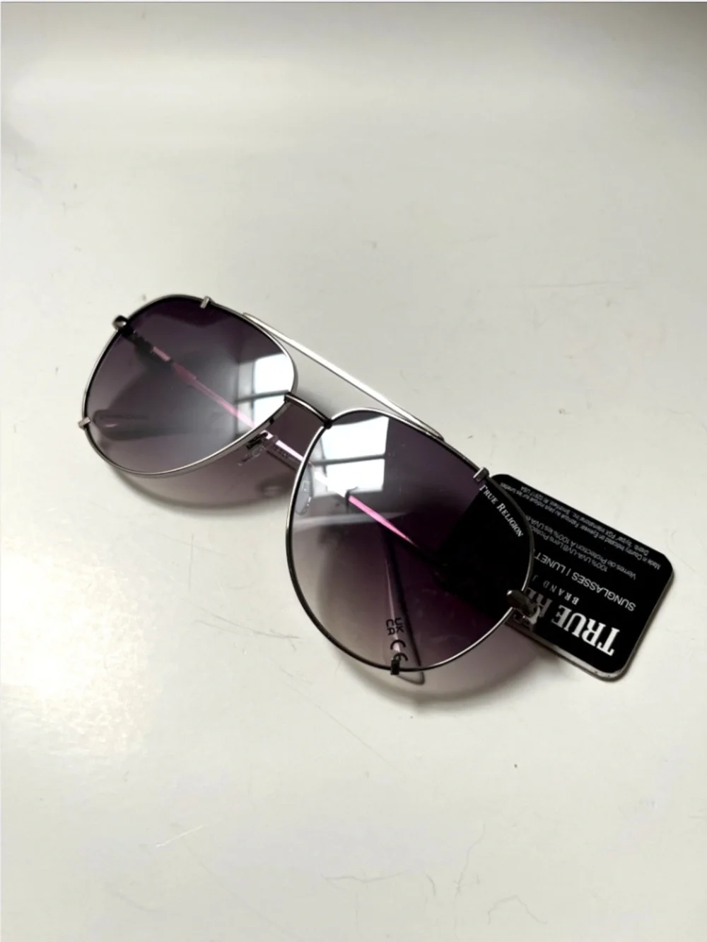 New TRUE RELIGION Double Bridge Aviator Sunglasses Classic Silver Black Lens